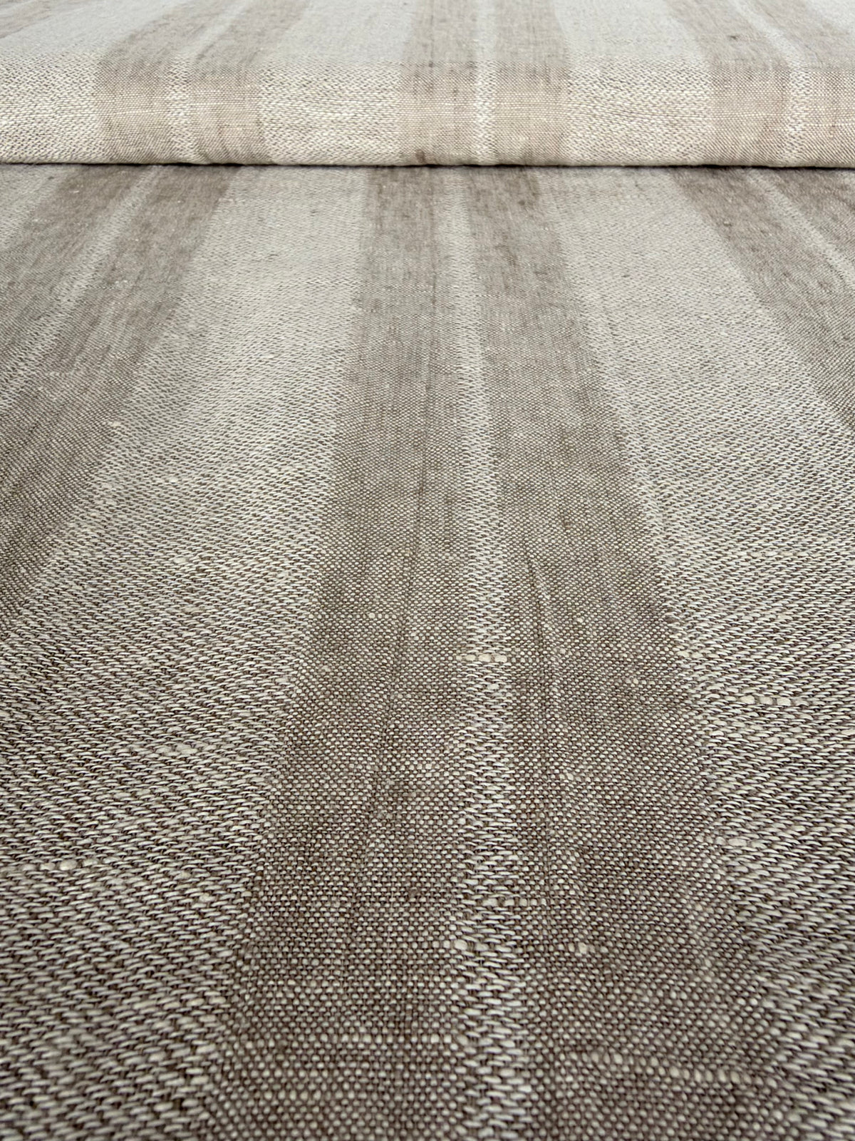 Beige and White Striped Washed Linen Fabric