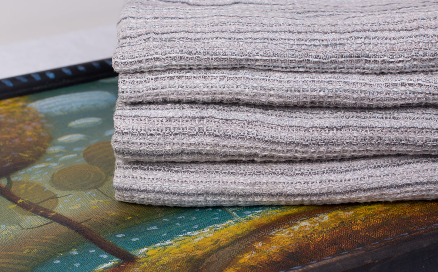 Grey Striped Linen Waffle Towel