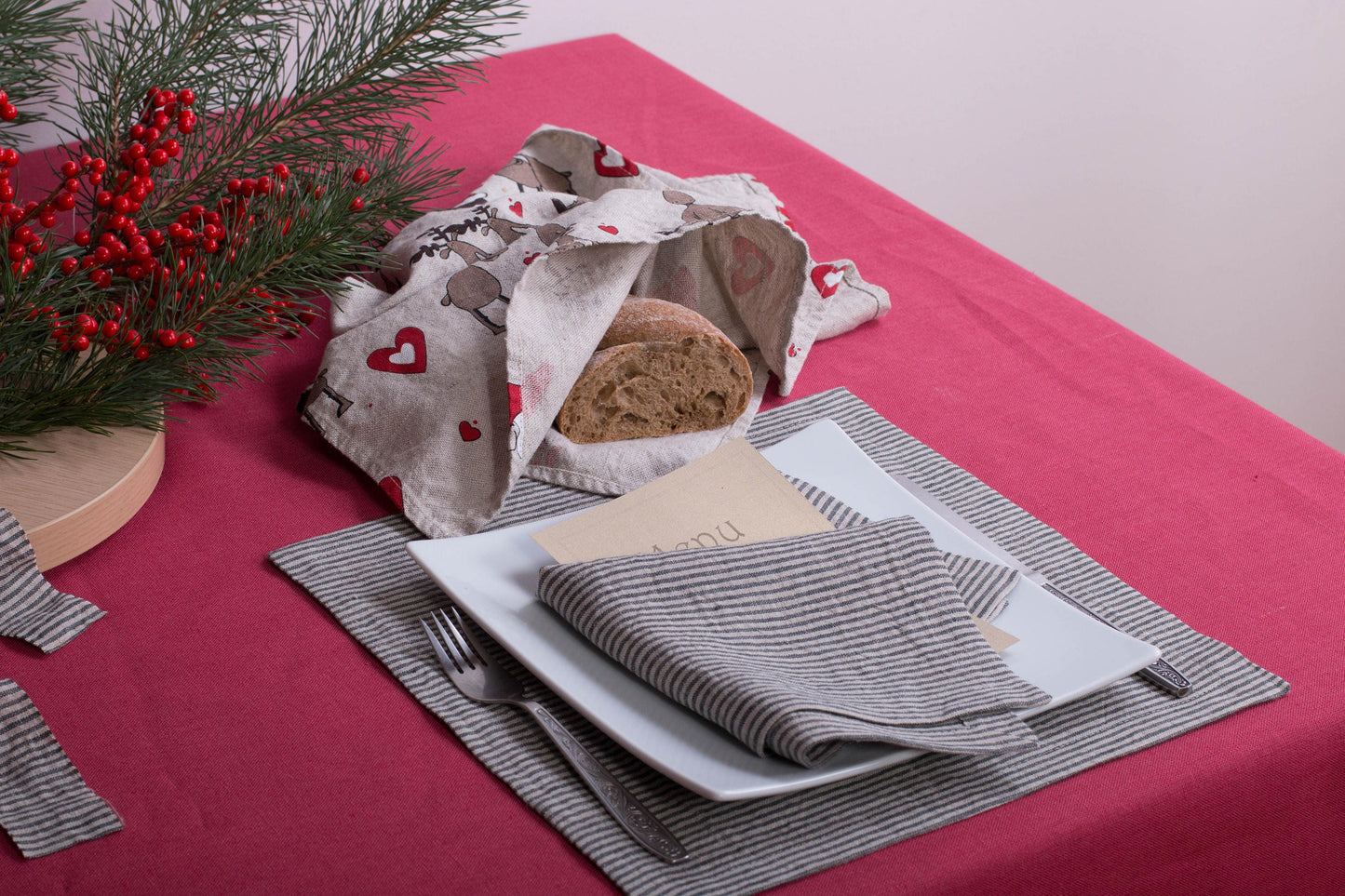 Striped Linen Napkins | Natural with Dark Gray