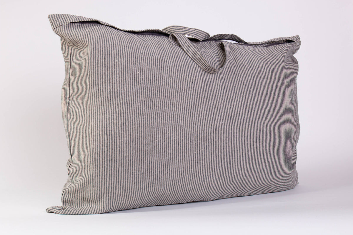 Personalised Linen Storage Bag | Dark Grey Striped