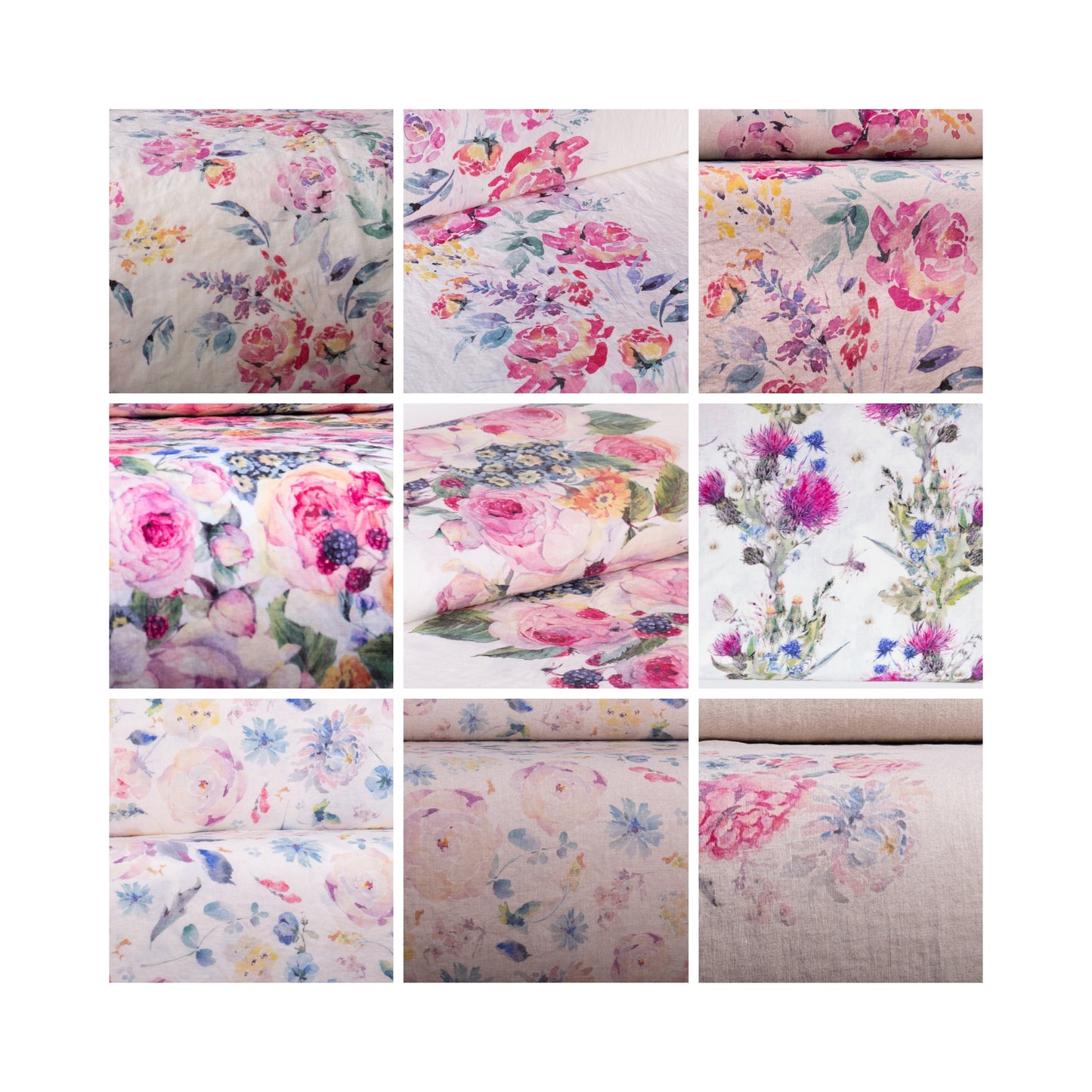 Floral Linen Fabric Swatches