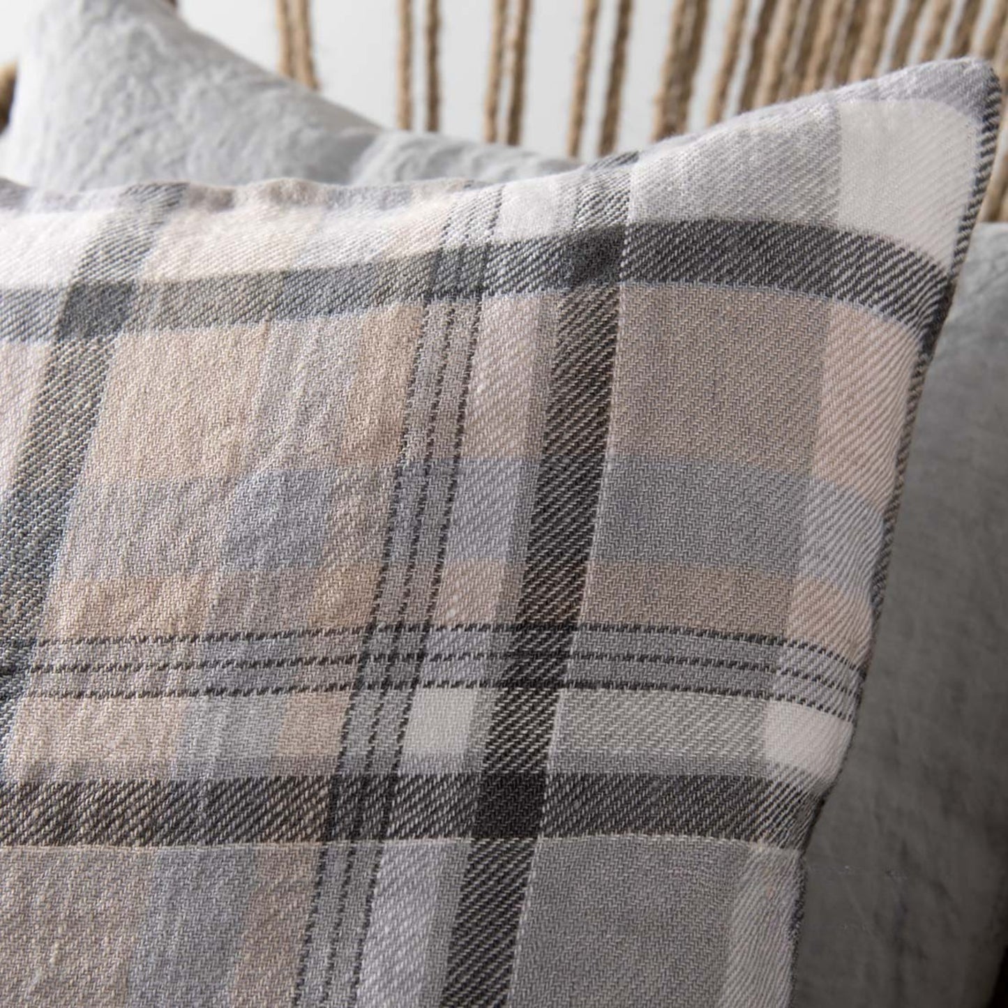 Heavy Linen Fabric — Checked Light & Dark Grey, Washed