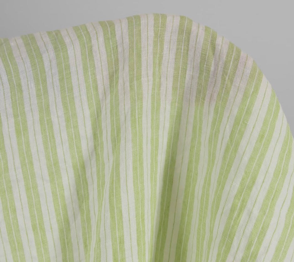 Light Green Striped Washed Linen Fabric (170 gsm)