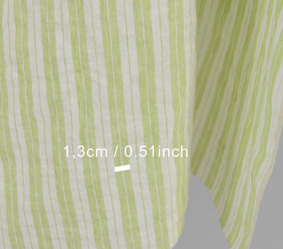 Light Green Striped Washed Linen Fabric (170 gsm)