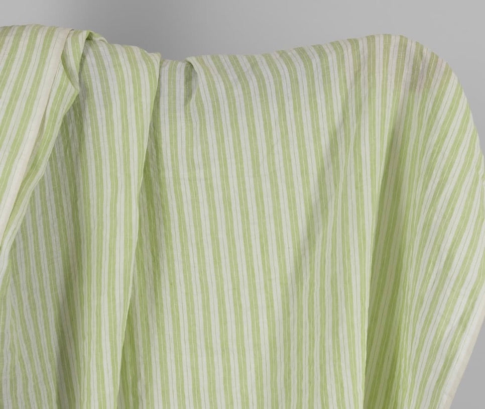 Light Green Striped Washed Linen Fabric (170 gsm)