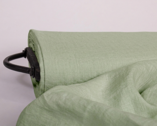 Pale Sage Green Washed Linen Fabric (170 gsm)