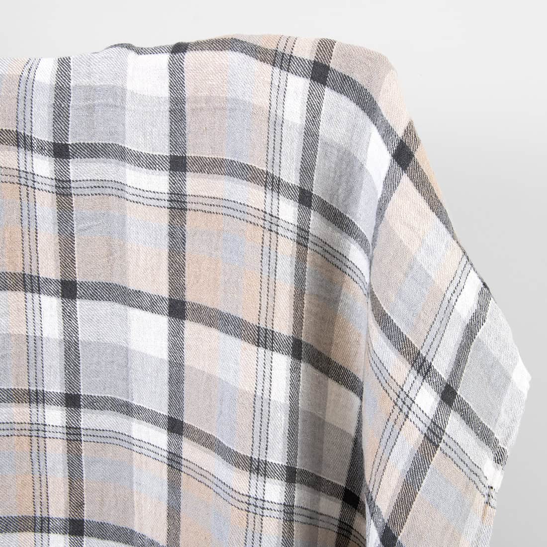 Heavy Linen Fabric — Checked Light & Dark Grey, Washed