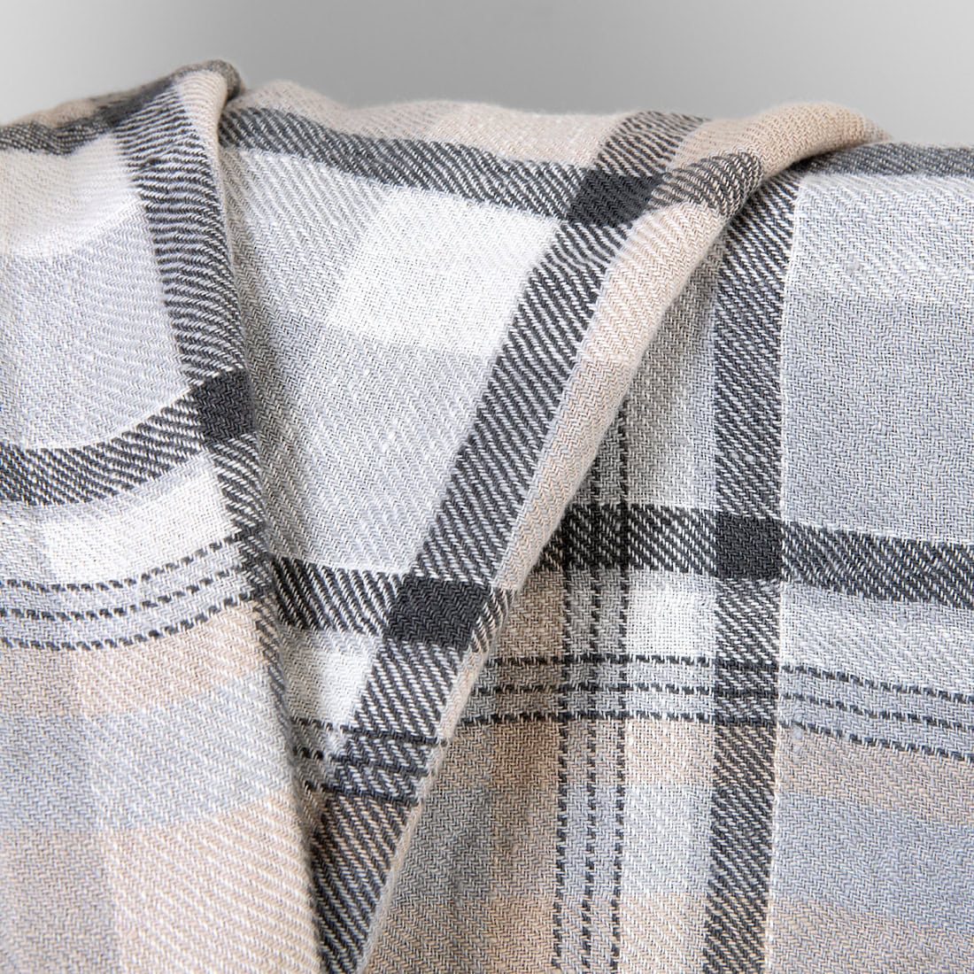 Heavy Linen Fabric — Checked Light & Dark Grey, Washed