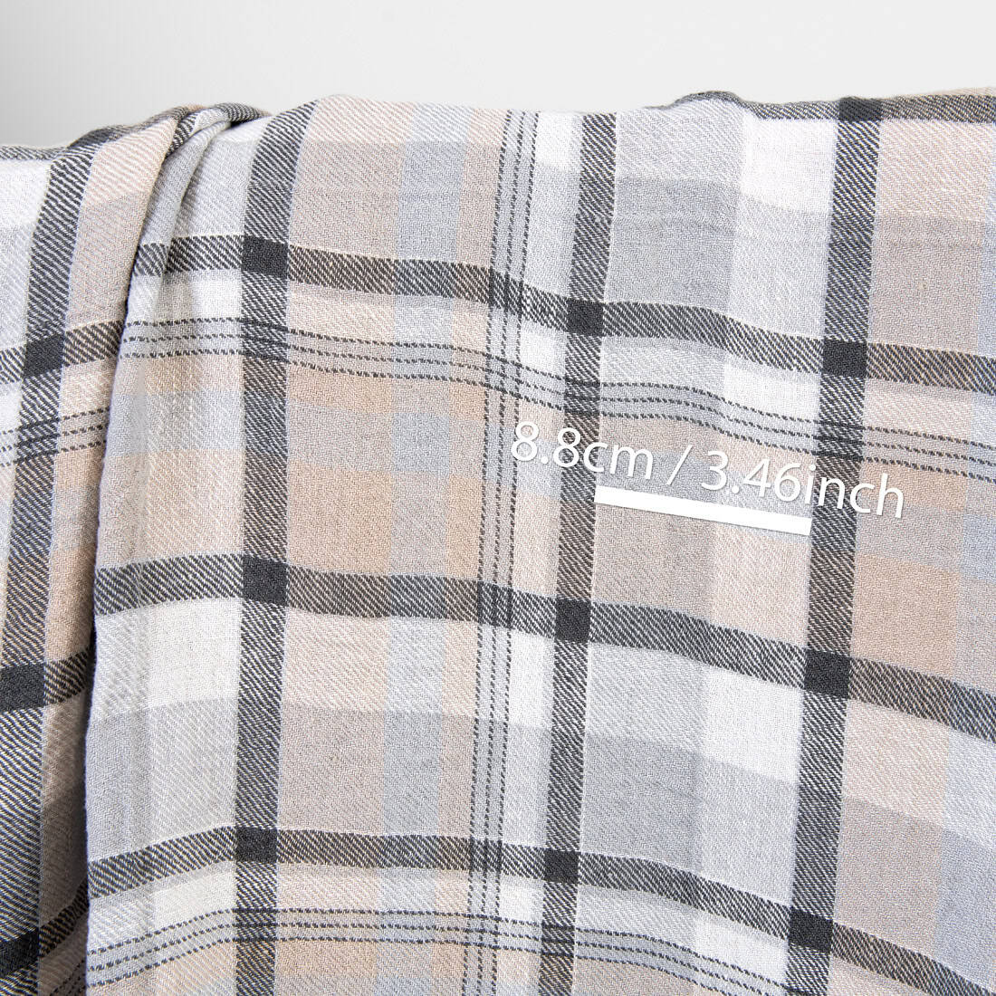 Heavy Linen Fabric — Checked Light & Dark Grey, Washed