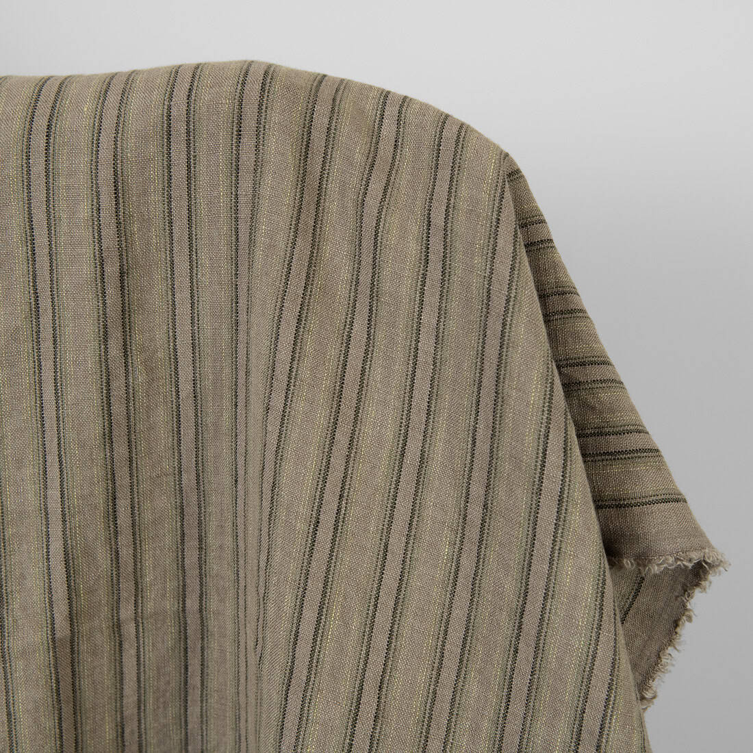 Washed Linen Fabric — Brown-Green Stripes | Heavyweight