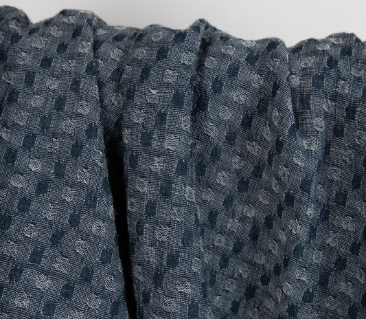 Linen Wool Fabric – Washed Blue-Black Bubble Jacquard