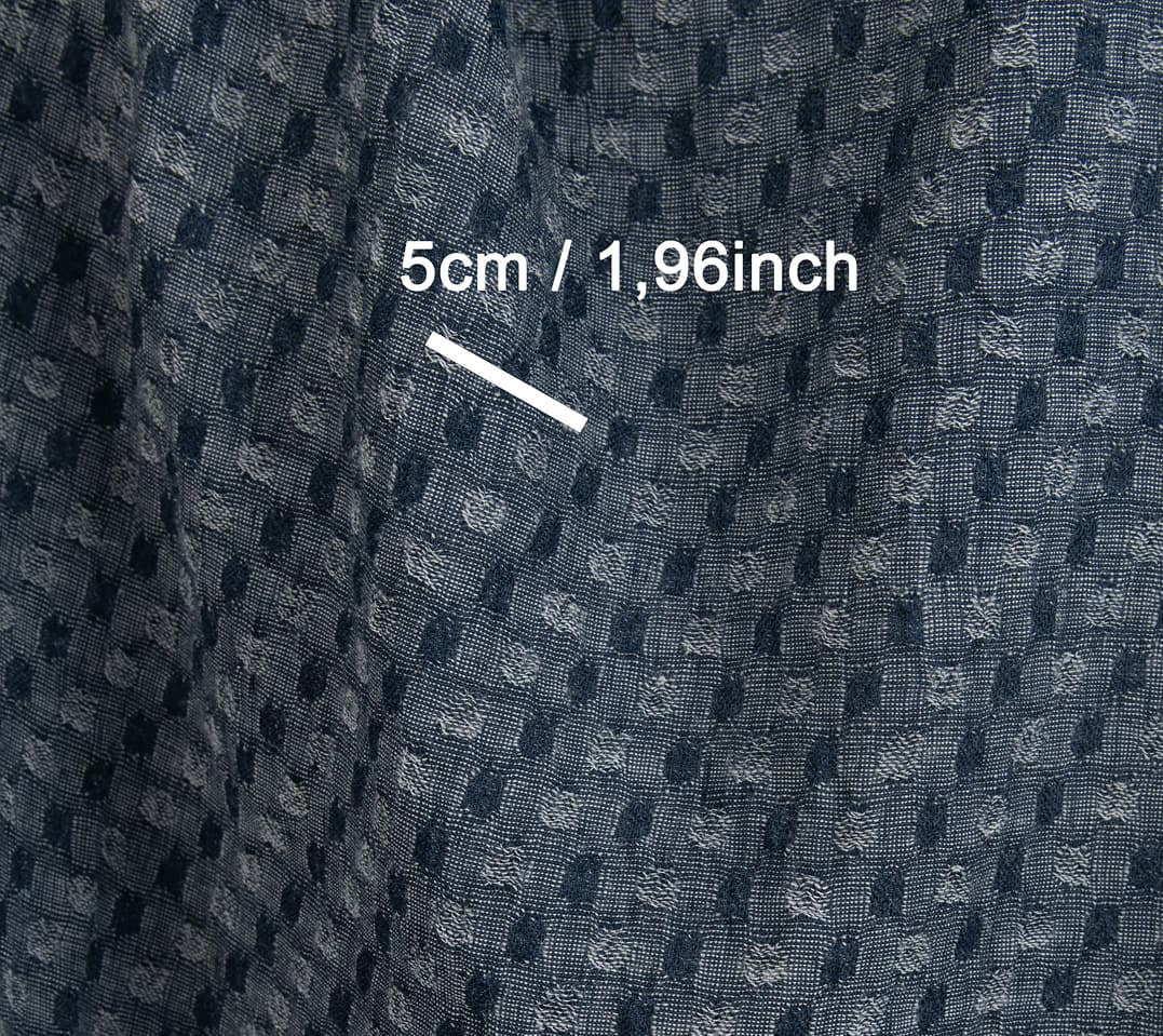 Linen Wool Fabric – Washed Blue-Black Bubble Jacquard