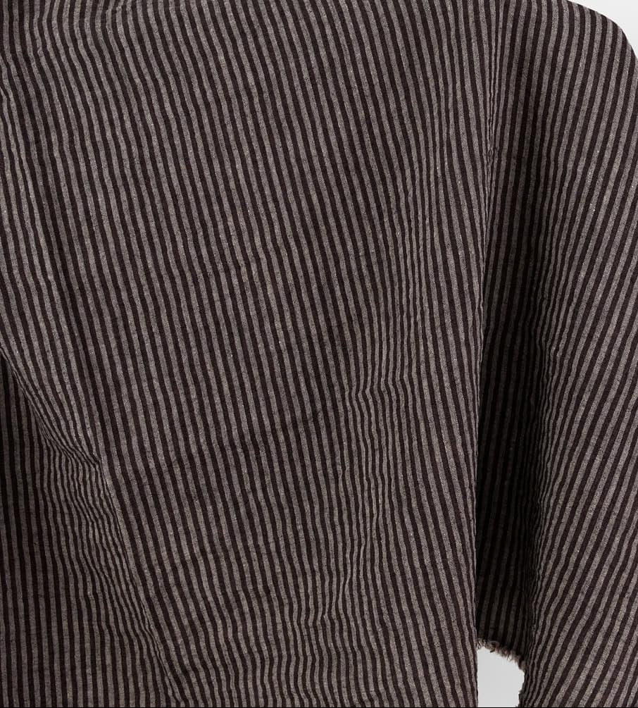 Linen Wool Fabric – Natural, Brown & Black Stripes