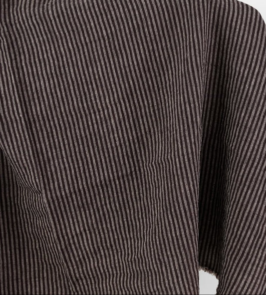 Linen Wool Fabric – Natural, Brown & Black Stripes