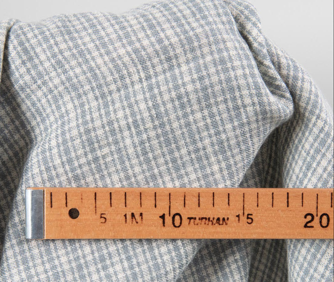 Linen Wool Fabric – Washed Vanilla & Blue-Grey Checks