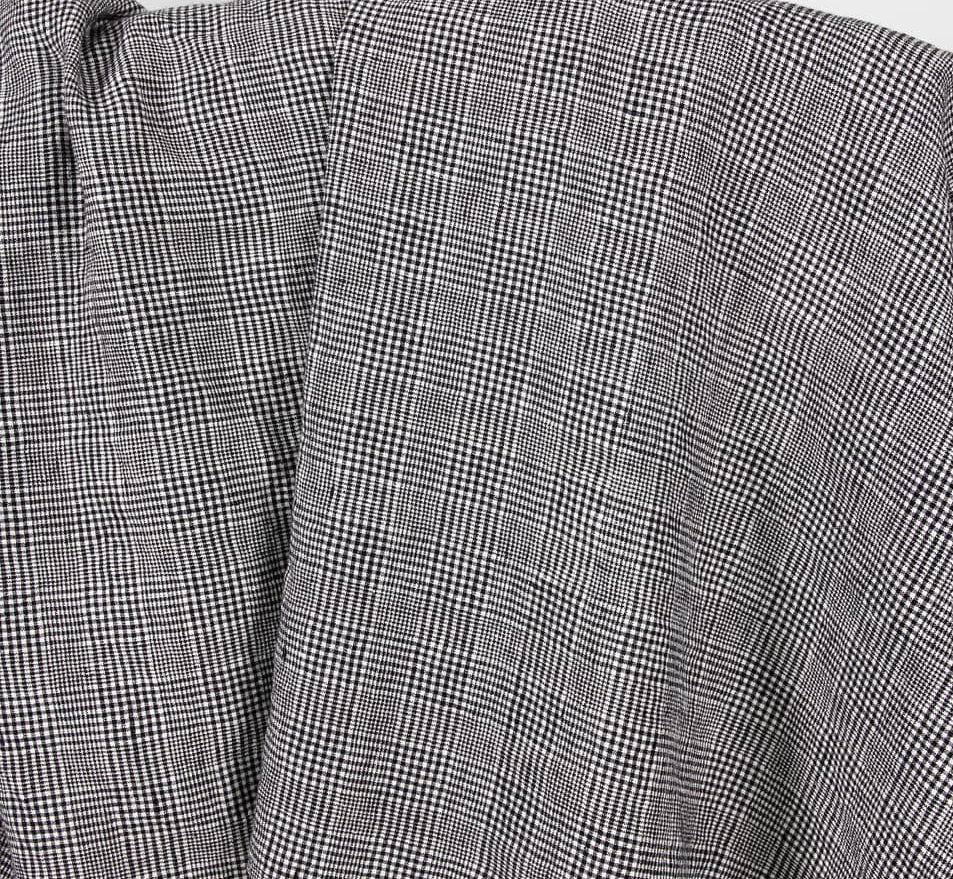 Linen Wool Fabric – Washed Black & Off-White Glen Plaid