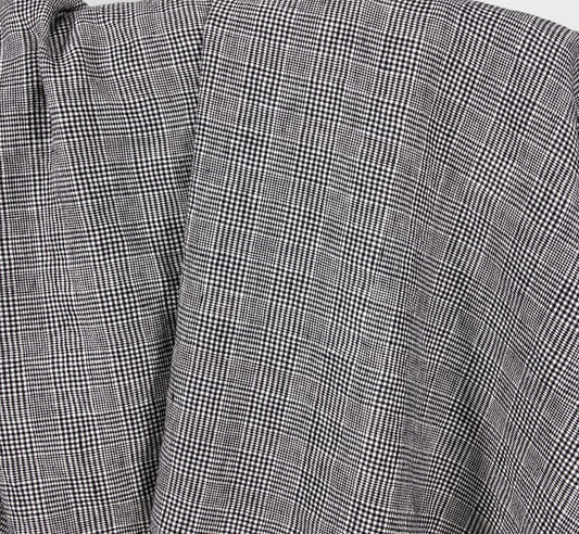 Linen Wool Fabric – Washed Black & Off-White Glen Plaid