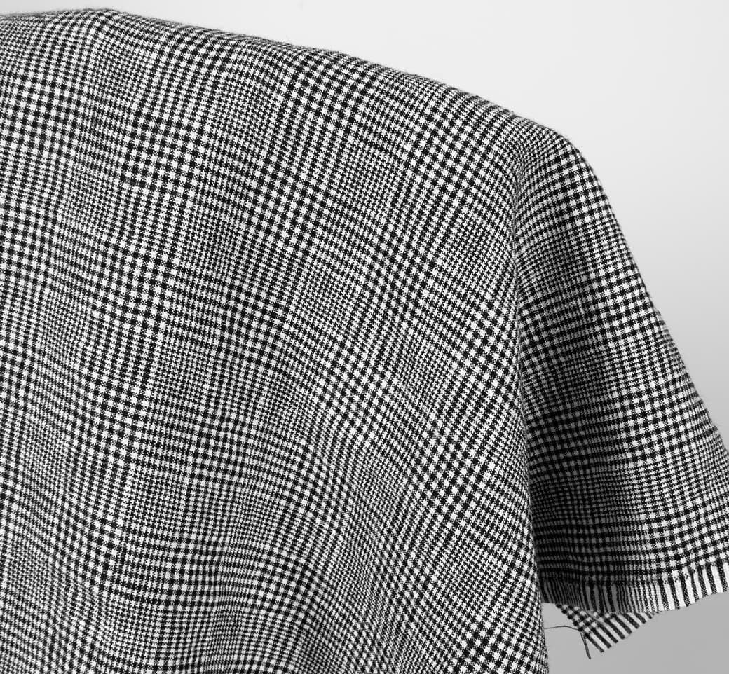 Linen Wool Fabric – Washed Black & Off-White Glen Plaid