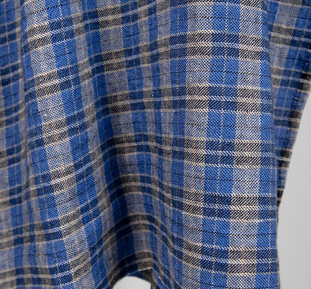 Linen Wool Fabric – Blue and Grey Checks, Washed