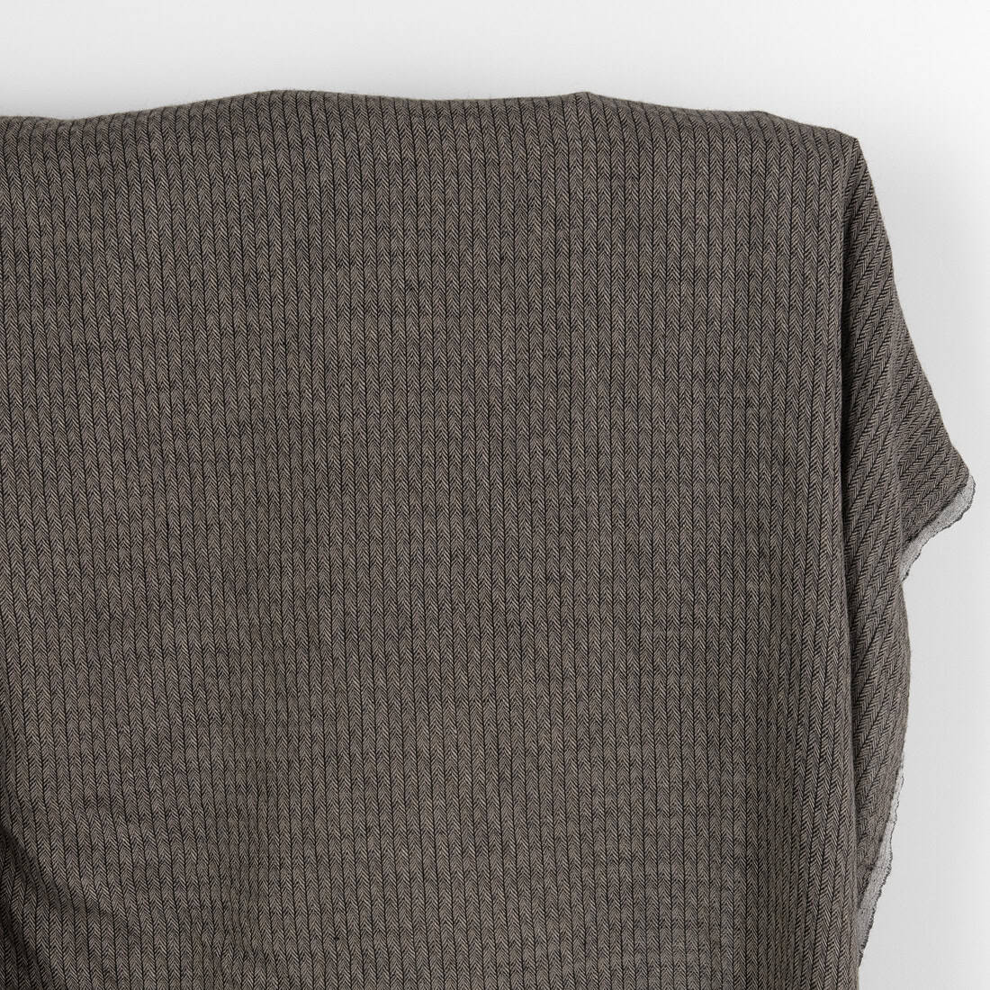 Linen Wool Fabric – Washed Beige & Black Herringbone