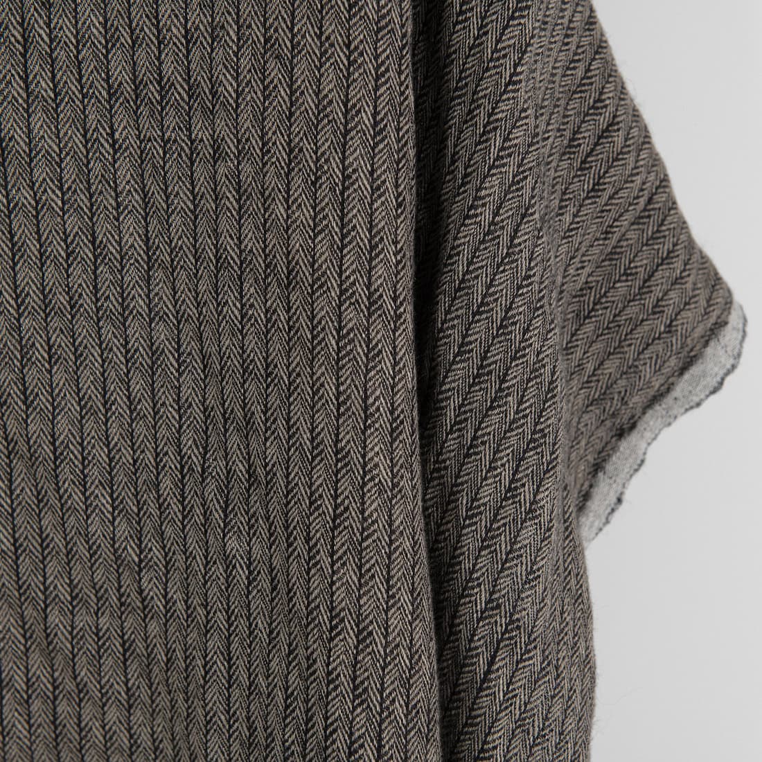 Linen Wool Fabric – Washed Beige & Black Herringbone