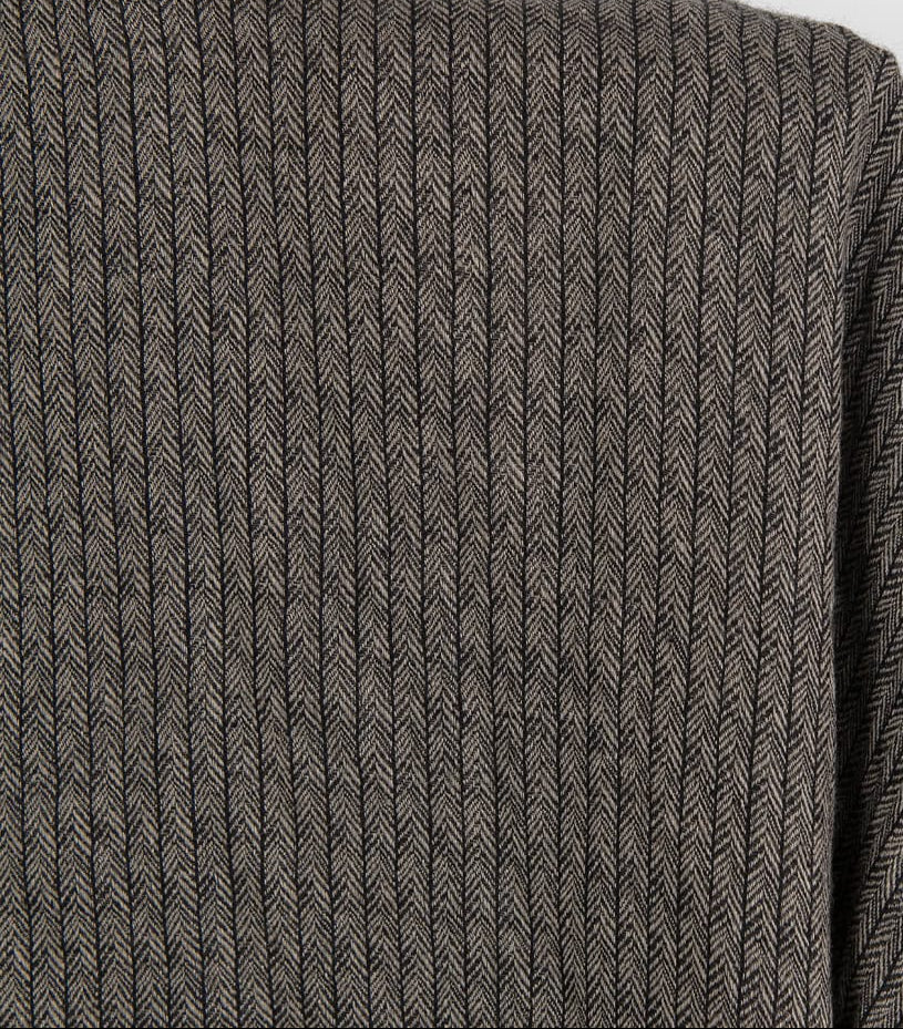 Linen Wool Fabric – Washed Beige & Black Herringbone