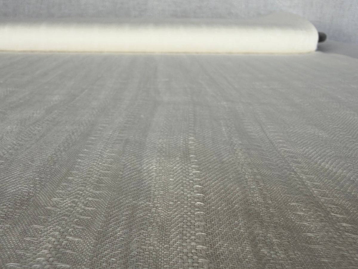 Off-White Washed Linen Fabric with Delicate Stripes