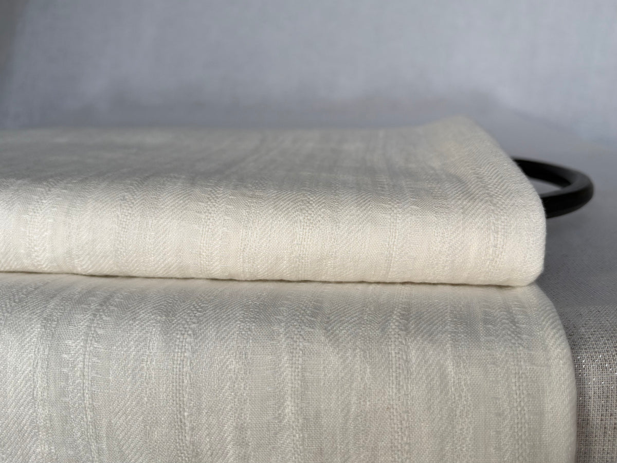 Off-White Washed Linen Fabric with Delicate Stripes