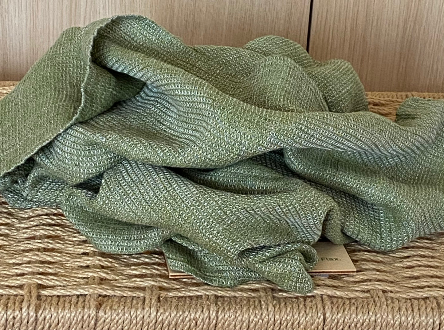 100% Linen Waffle Towel – Natural & Fern Green