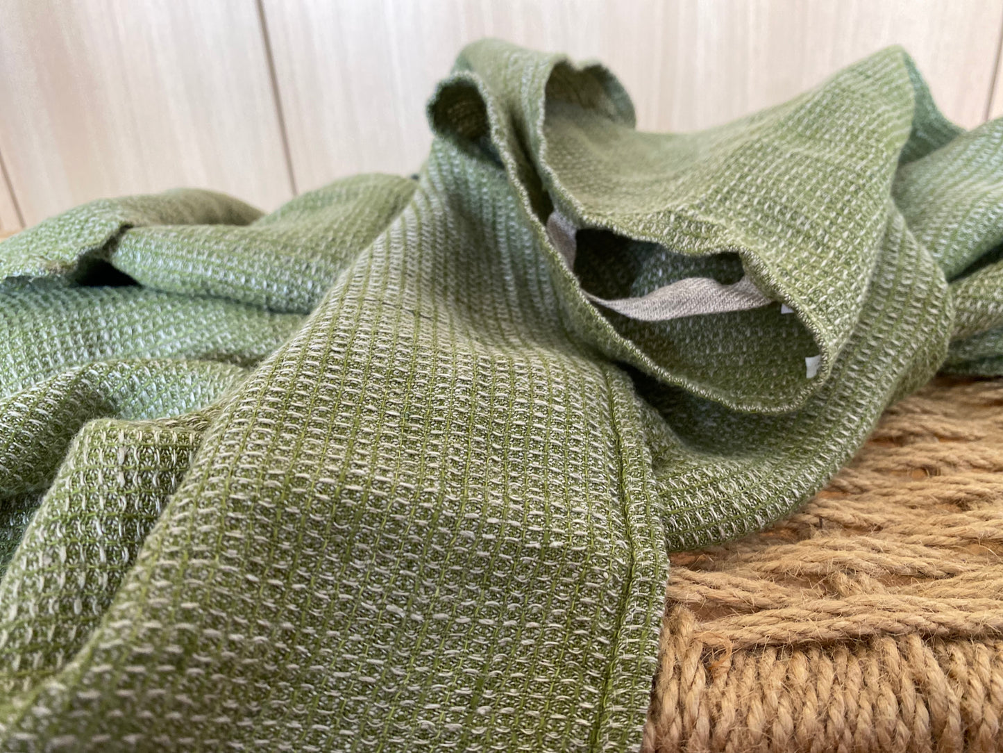 100% Linen Waffle Towel – Natural & Fern Green