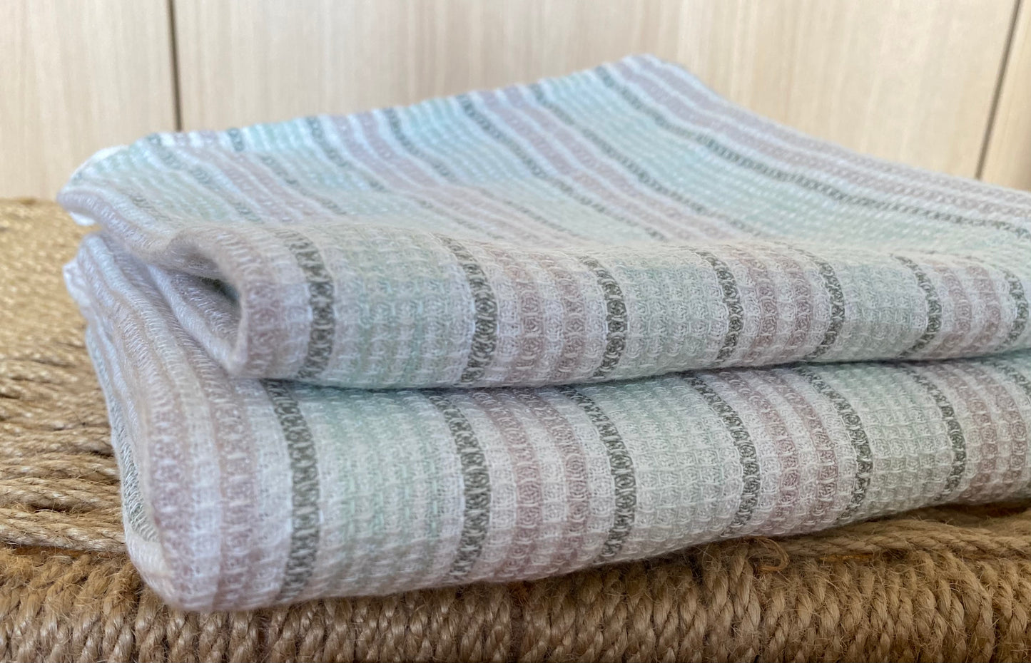 100% Linen Waffle Towel – Off-White, Antique Green & Ash Grey