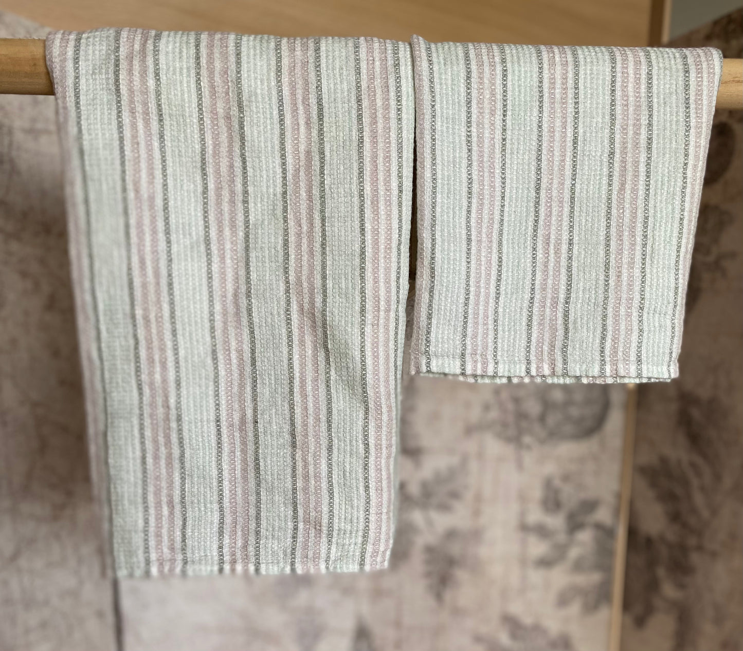 100% Linen Waffle Towel – Off-White, Antique Green & Ash Grey