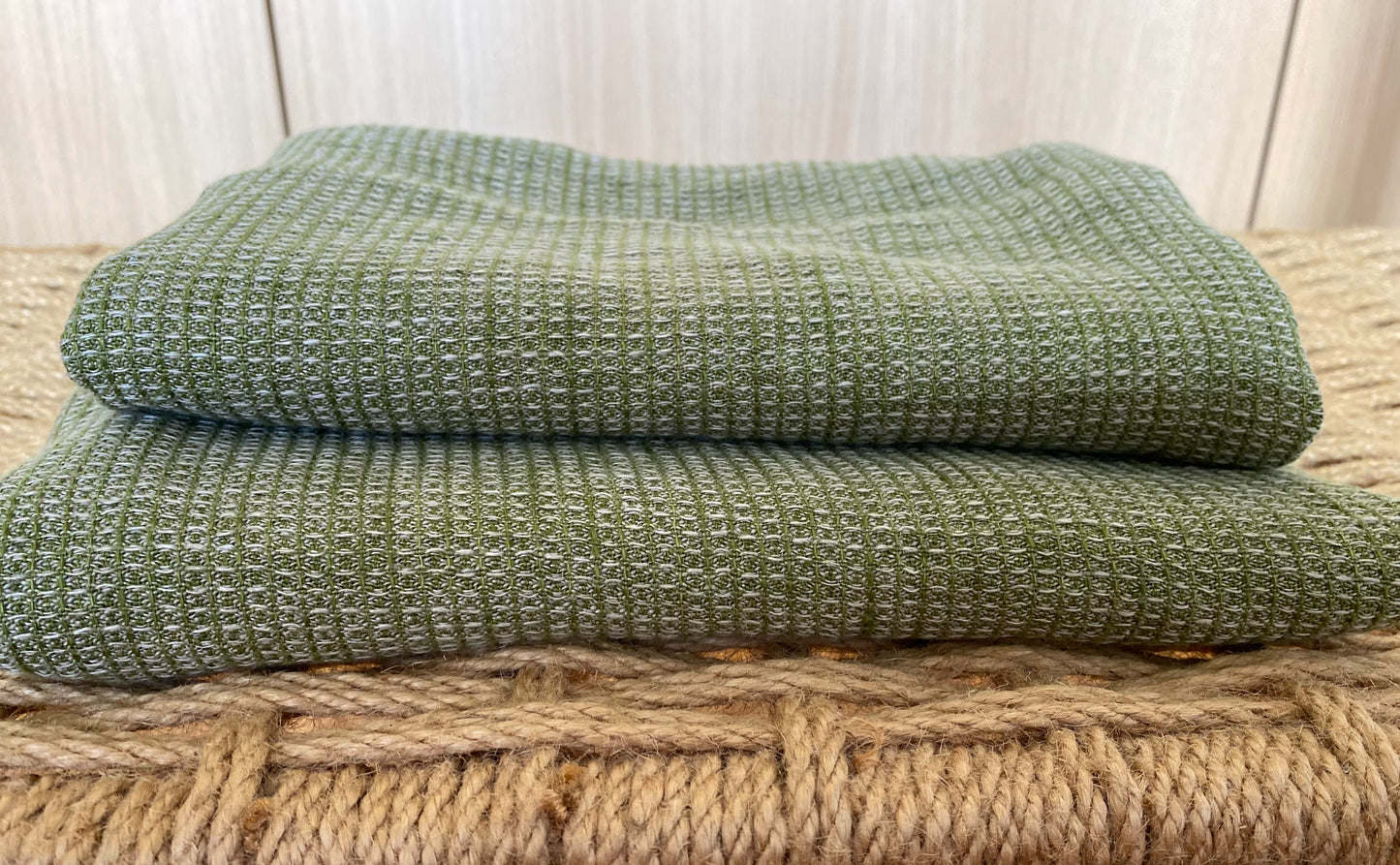 100% Linen Waffle Towel – Natural & Fern Green