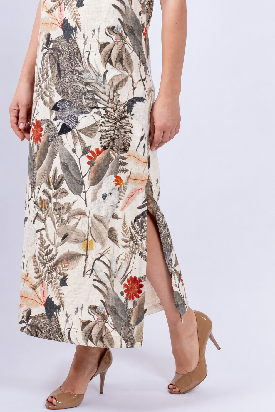 Floral Linen Fabric on Off-White Base dress