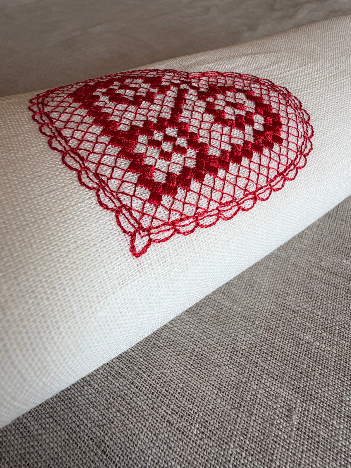 Off-White Linen Napkin with Heart Embroidery