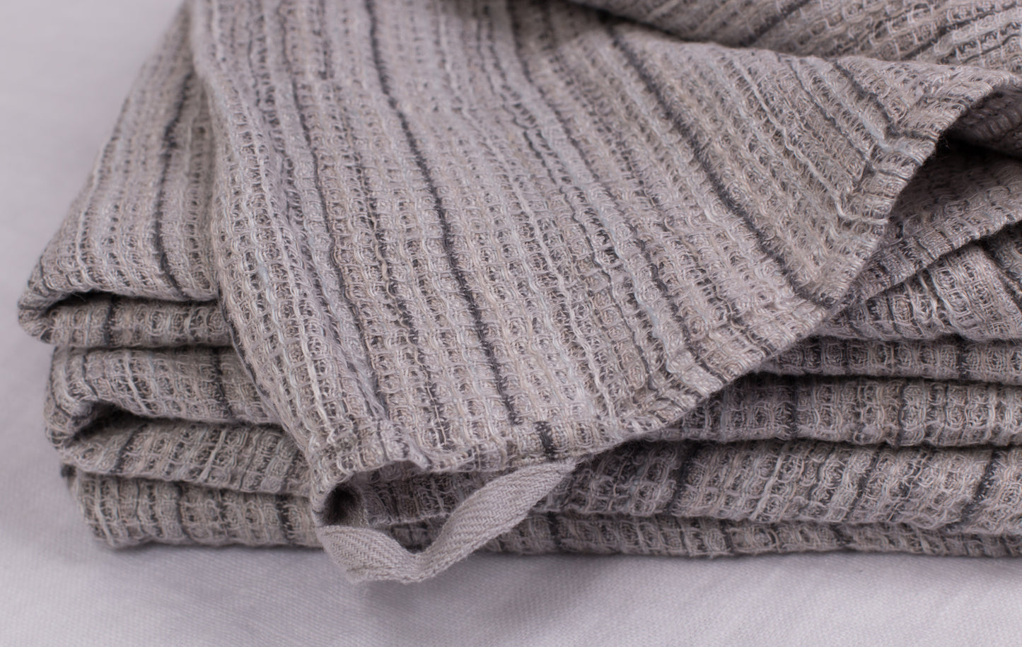Grey Striped Linen Waffle Towel