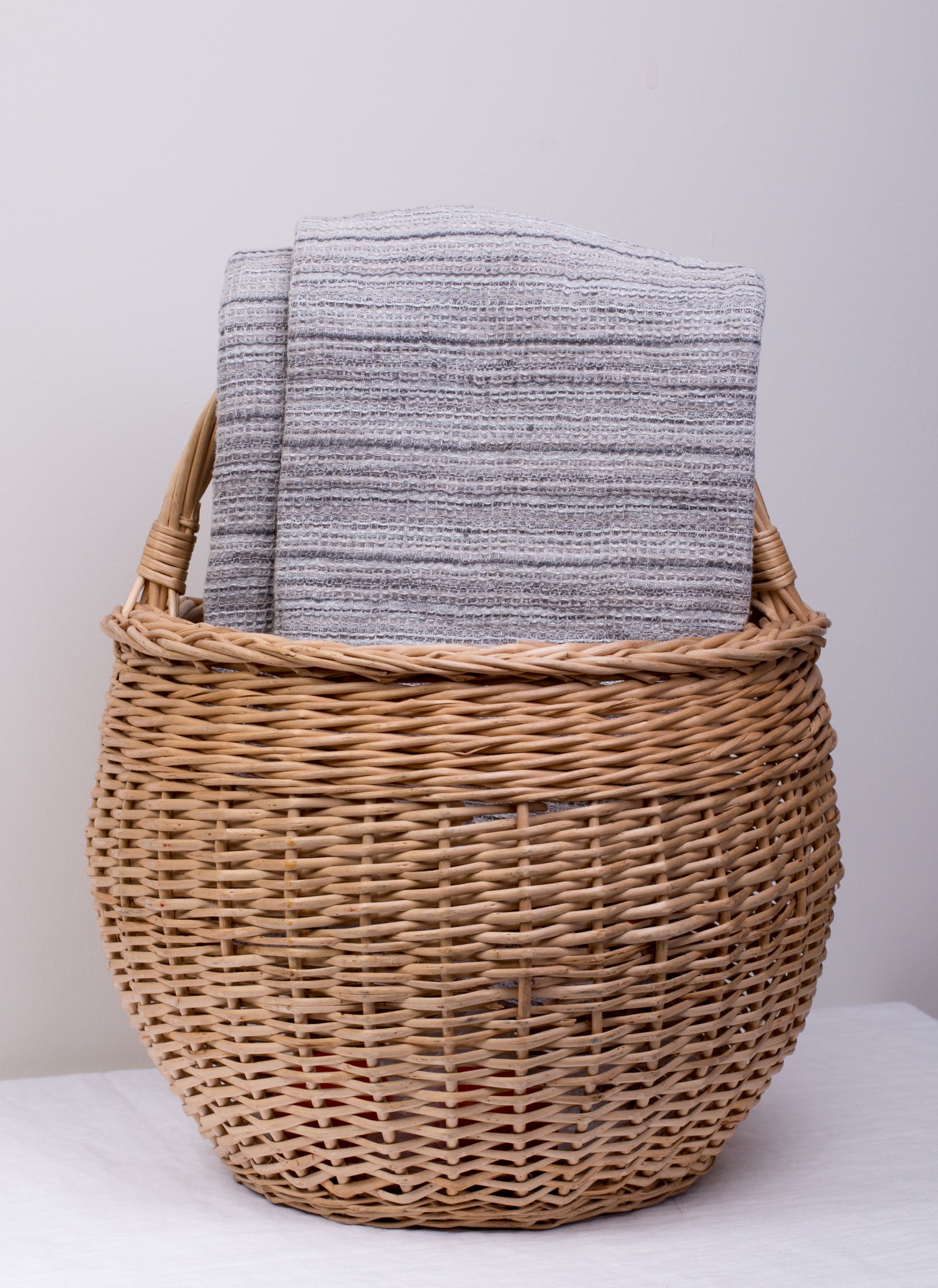 Grey Striped Linen Waffle Towel