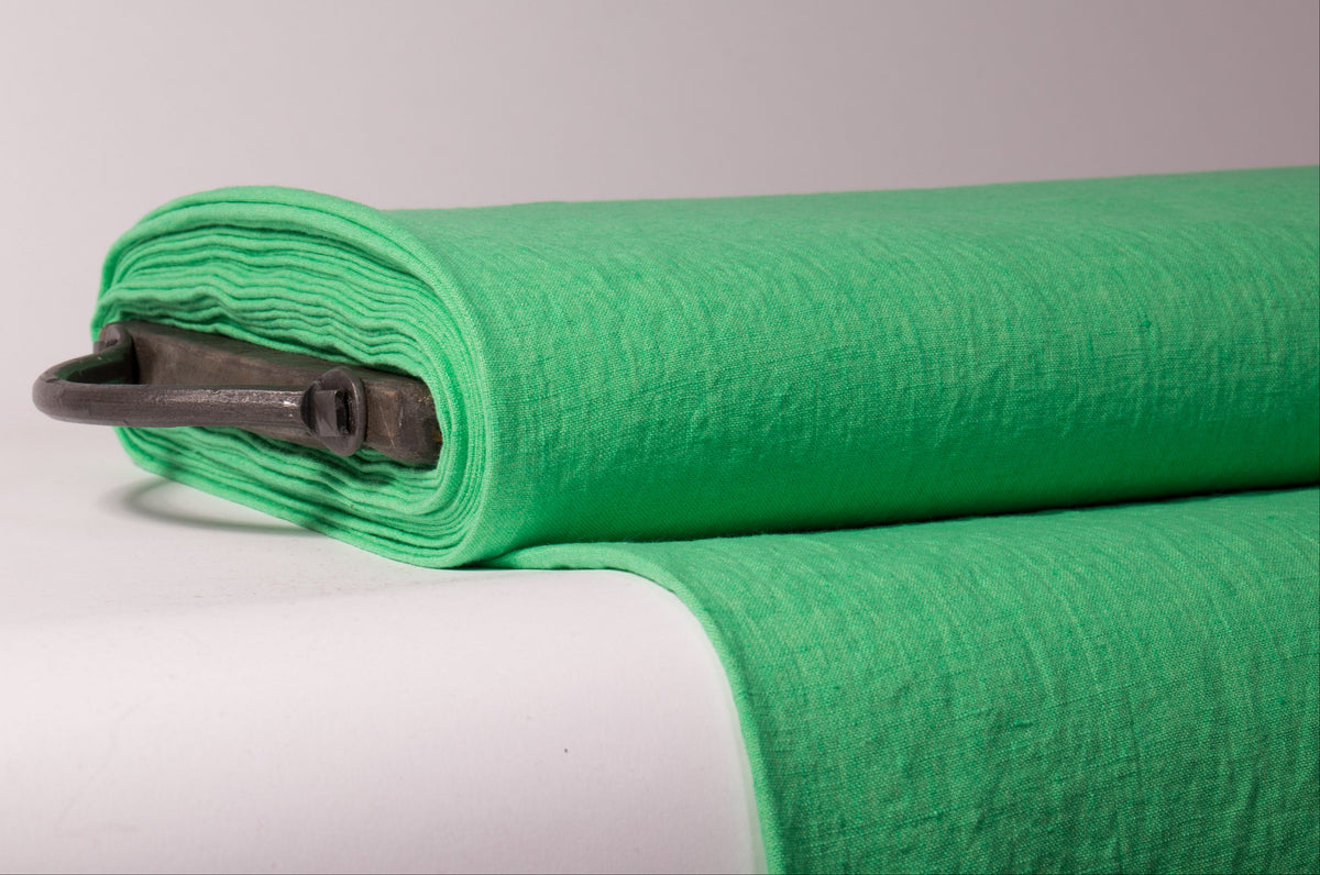 Daiquiri Green Washed Linen Fabric – Medium Weight