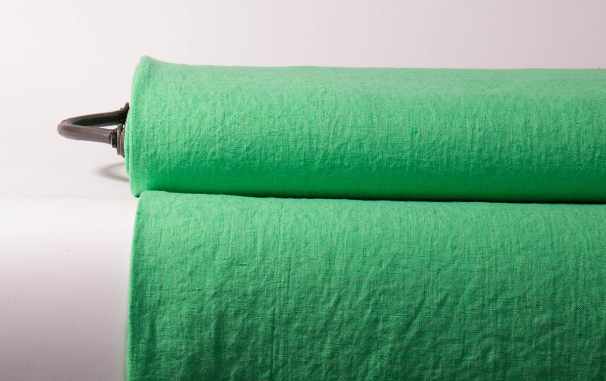 Daiquiri Green Washed Linen Fabric – Medium Weight