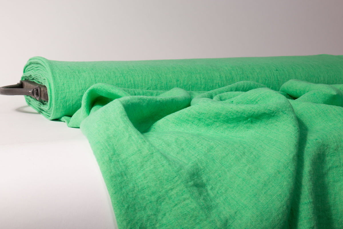 Daiquiri Green Washed Linen Fabric – Medium Weight