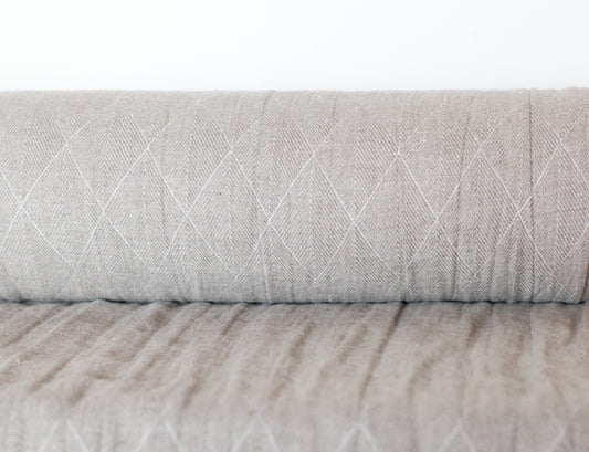 Grey Diamond Weave Washed Linen Fabric, Heavyweight