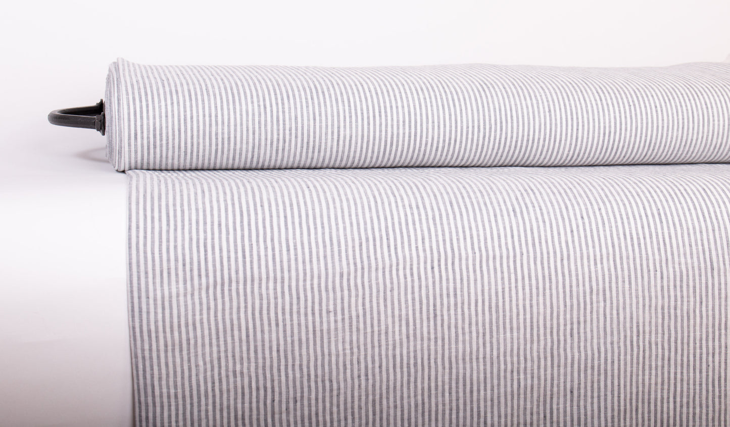 Off-White Grey Striped Linen Fabric - Lightweight European Flax