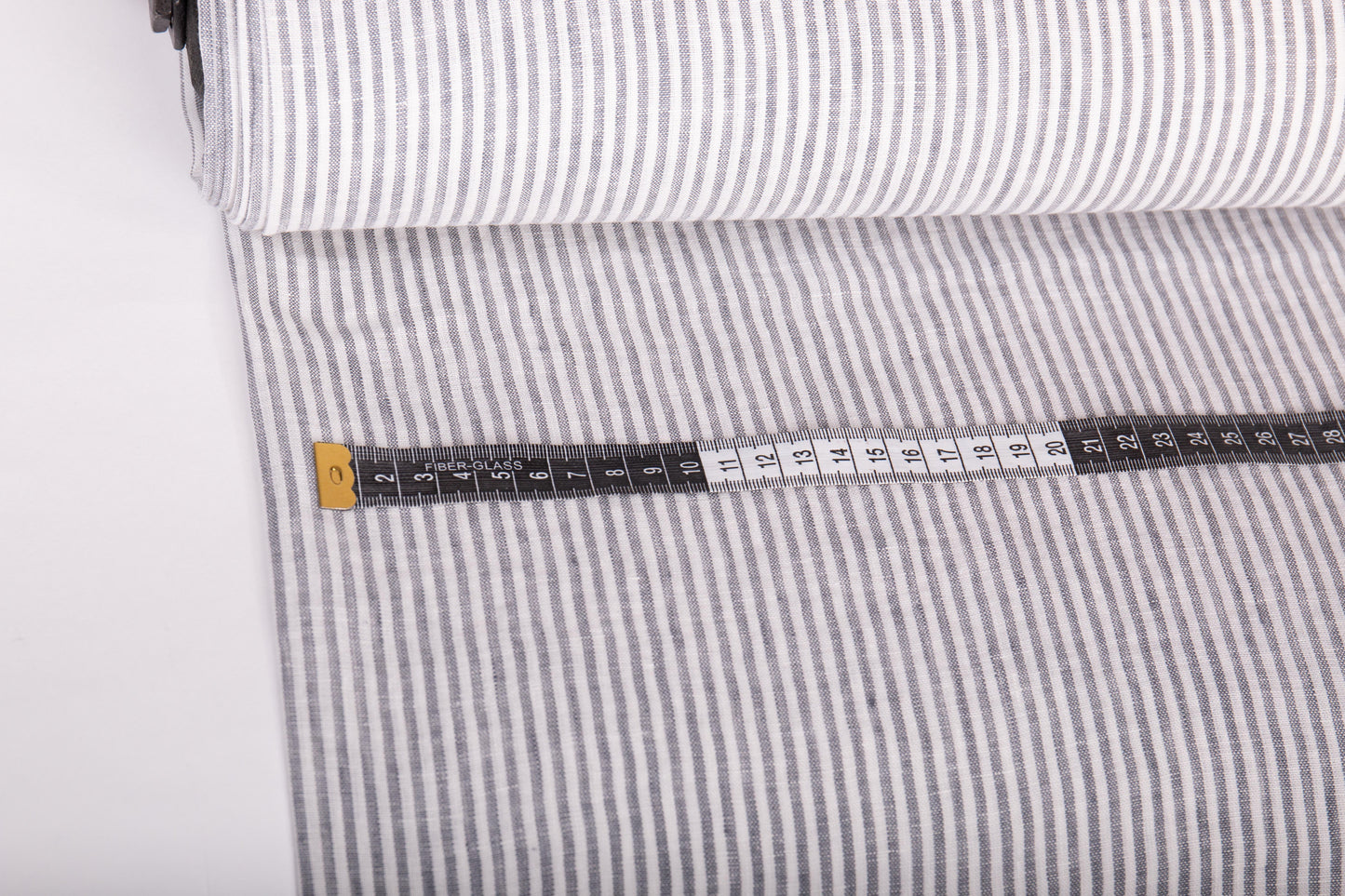 Off-White Grey Striped Linen Fabric - Lightweight European Flax