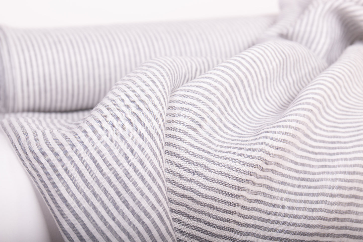 Off-White Grey Striped Linen Fabric - Lightweight European Flax
