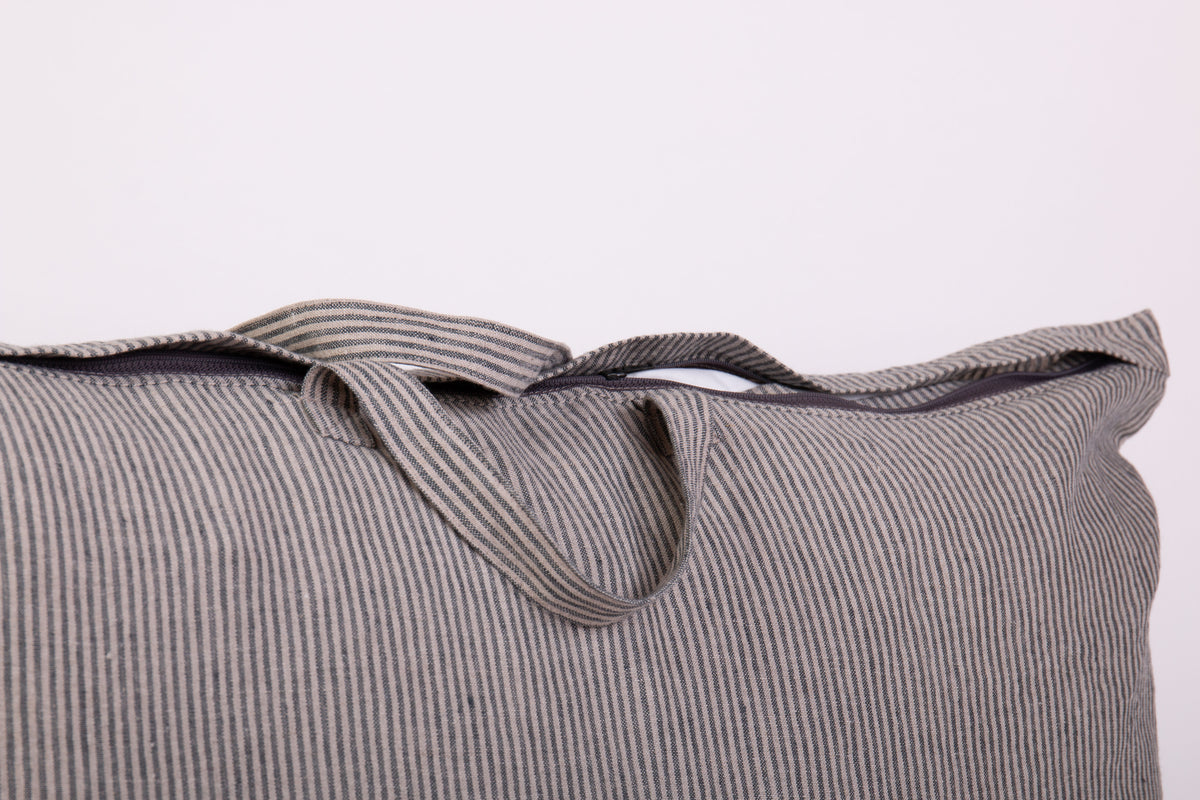 Personalised Linen Storage Bag | Dark Grey Striped