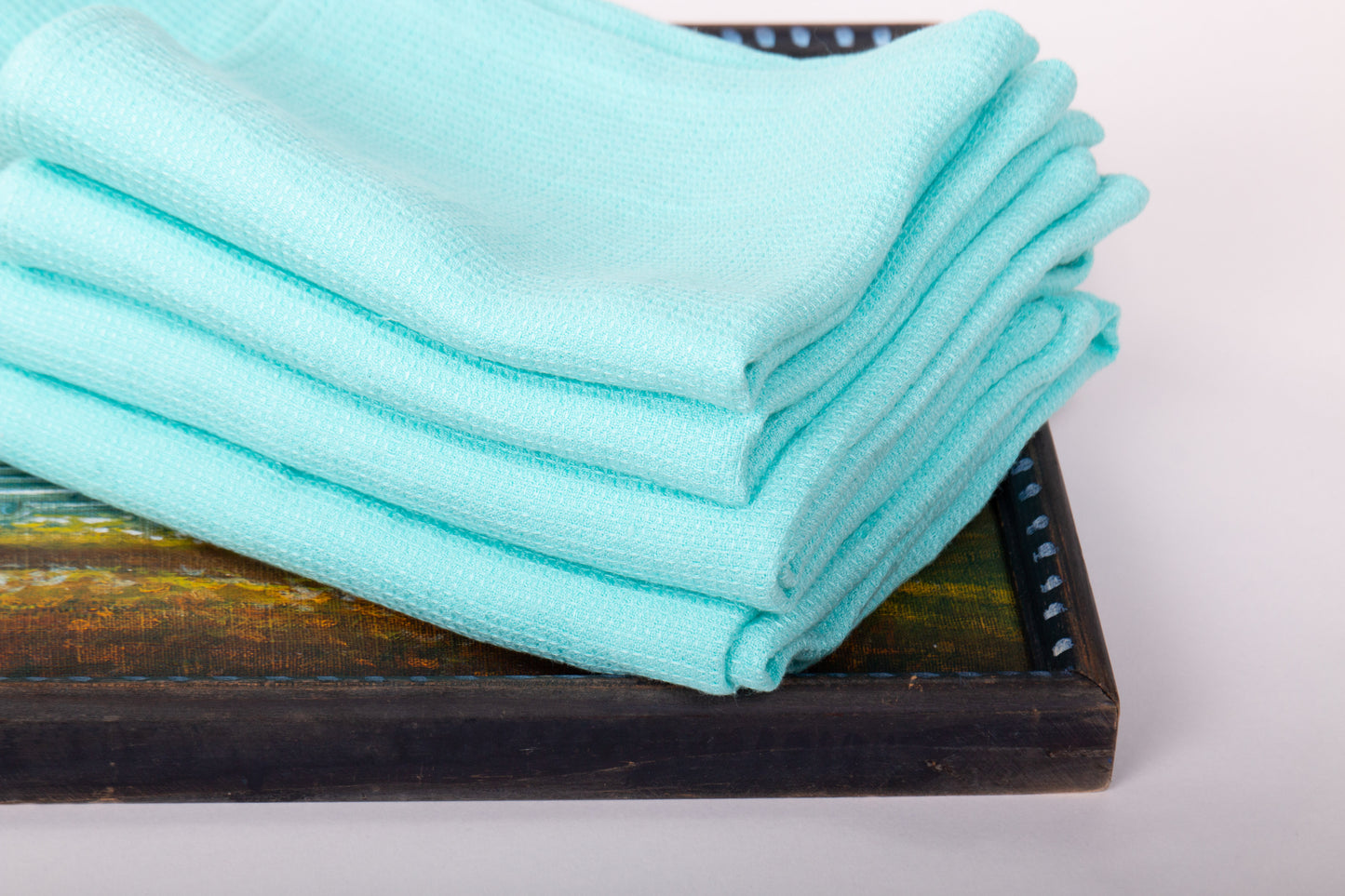 Turquoise Linen Waffle Towels | Bath & Beach