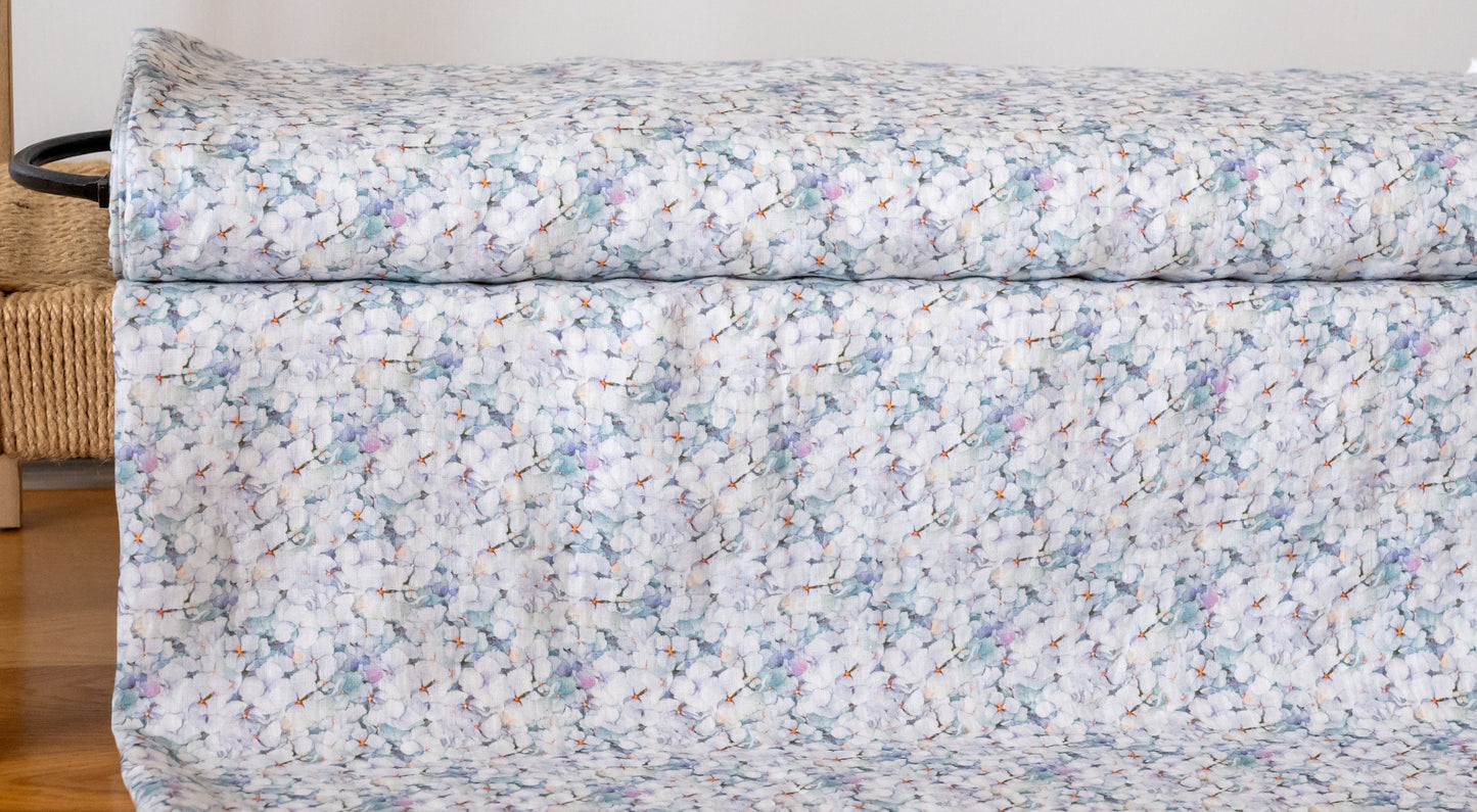 Linen Fabric Hydrangea Print