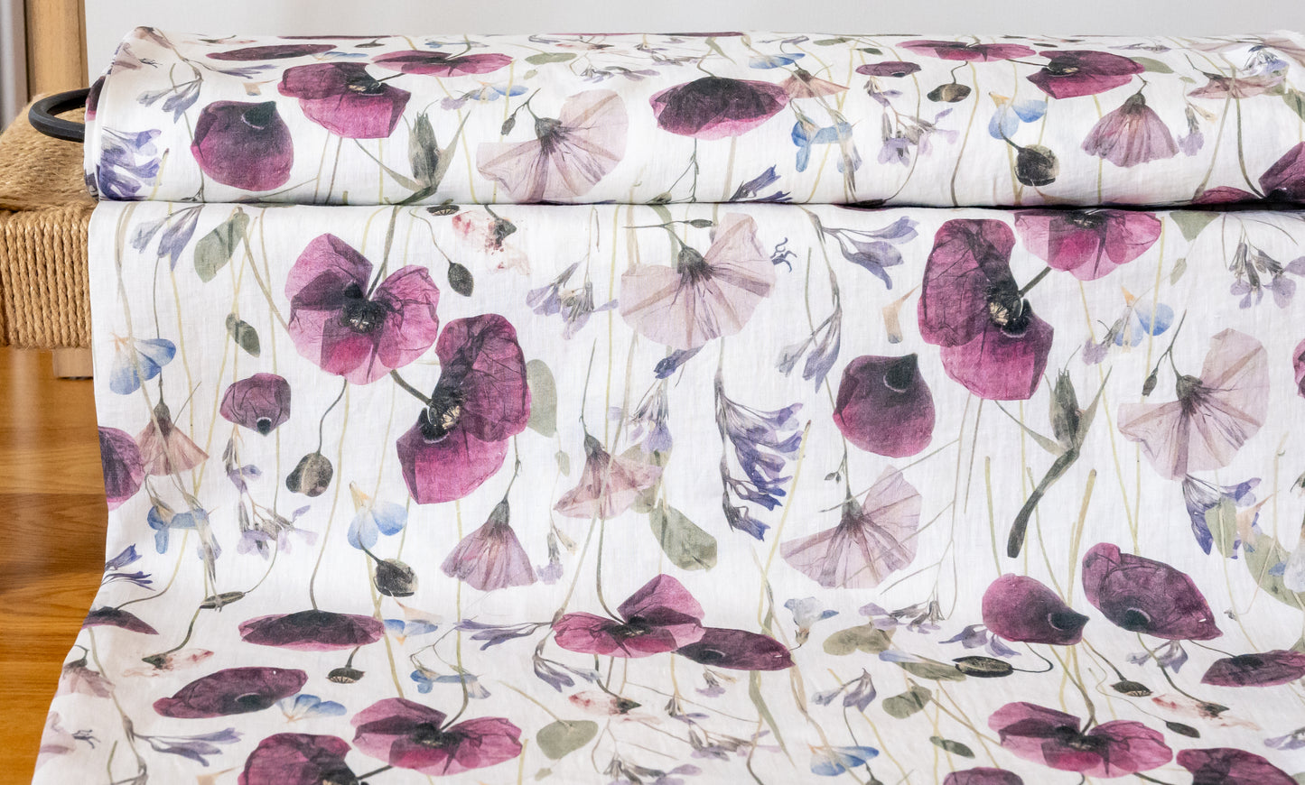 Linen Fabric Poppy Field | Dried Flower Print