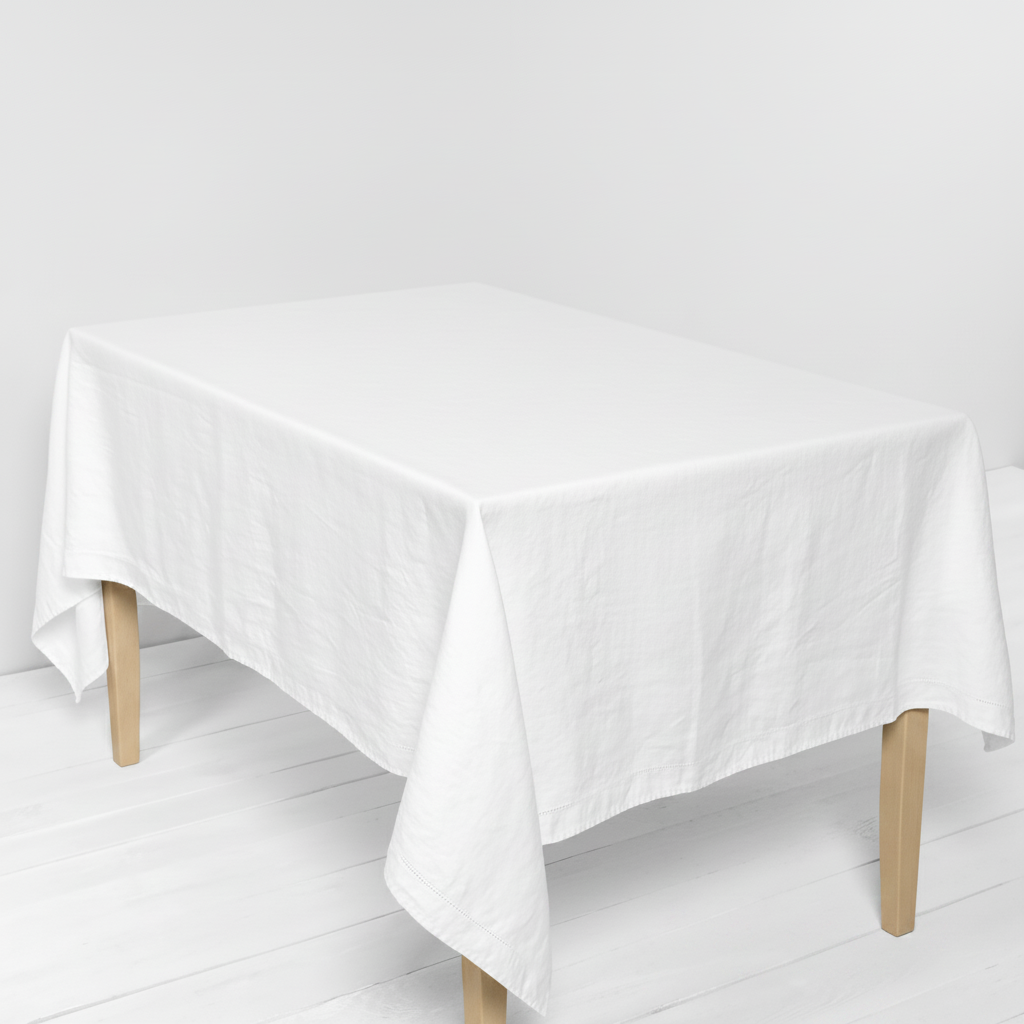 White linen tablecloth — Washed Linen Tablecloth with Hemstitch  off-white