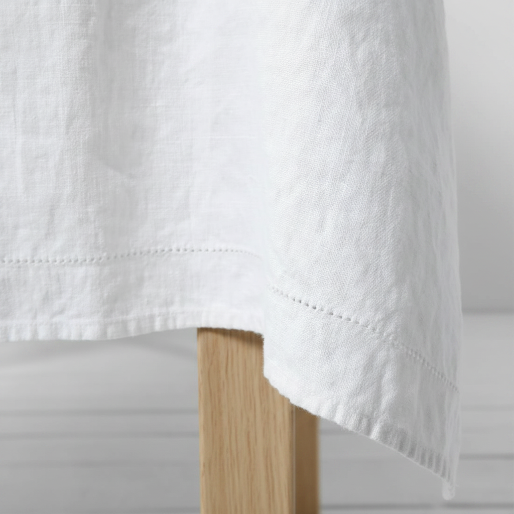 Washed Linen Tablecloth with Hemstitch  off-white